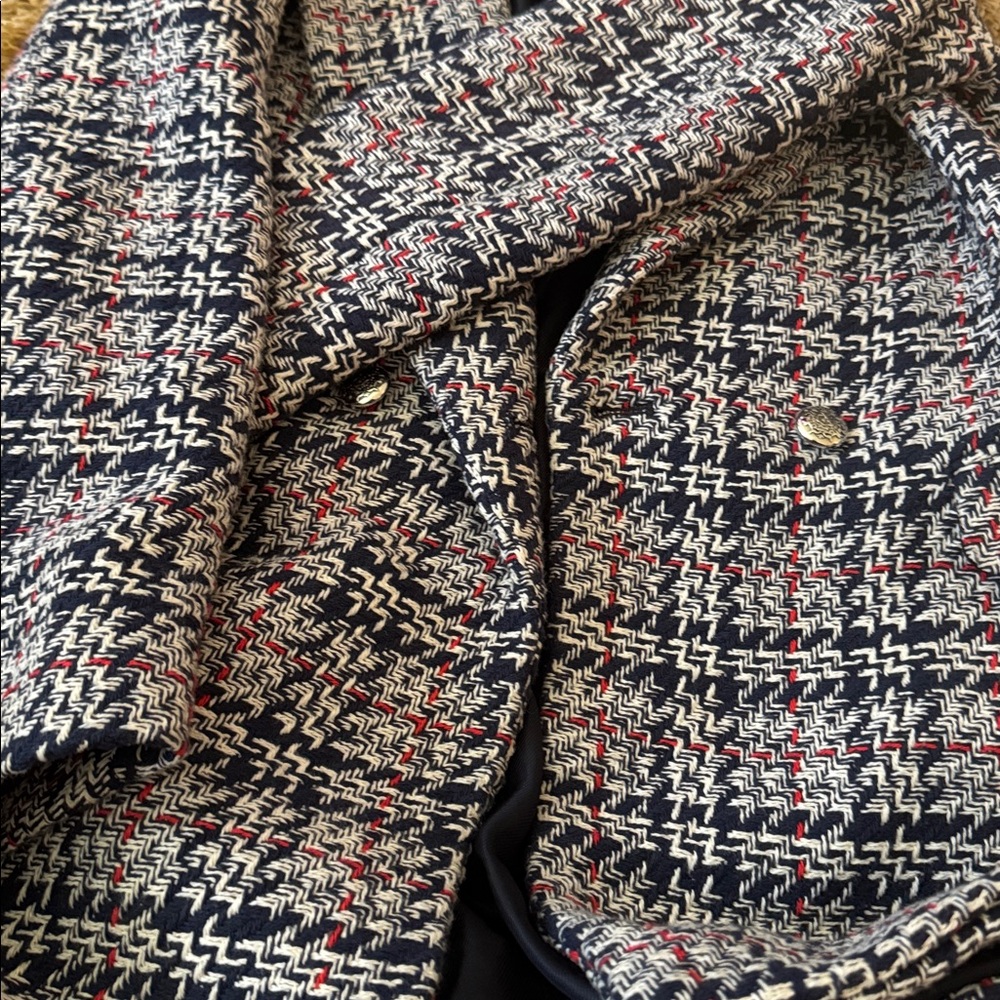 Zara Tweed Blazer Jacket Navy & Red Plaid - Picture 13 of 16